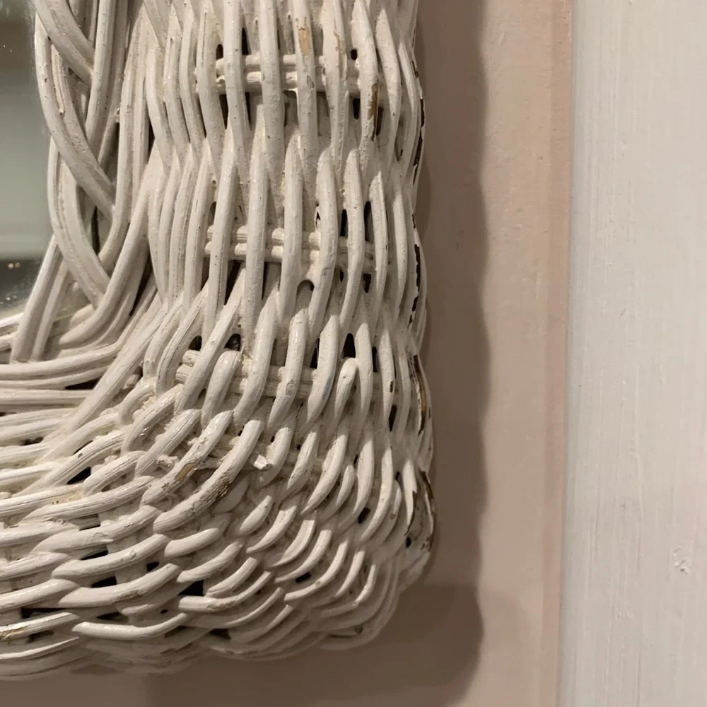Vintage Shabby Chic White Wicker Wall Mirror